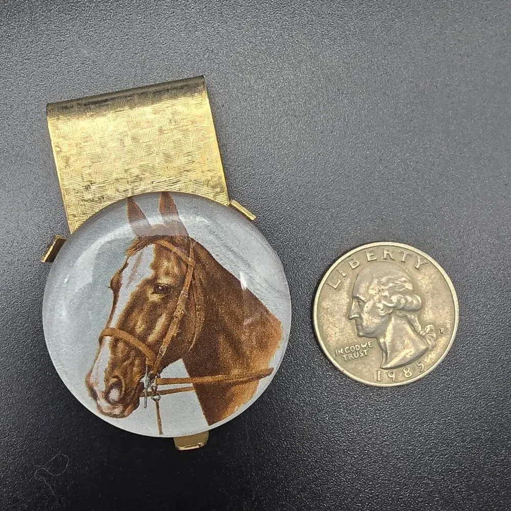 Vintage Equestrian Horse Themed Money Clip Gold Tone Western #2